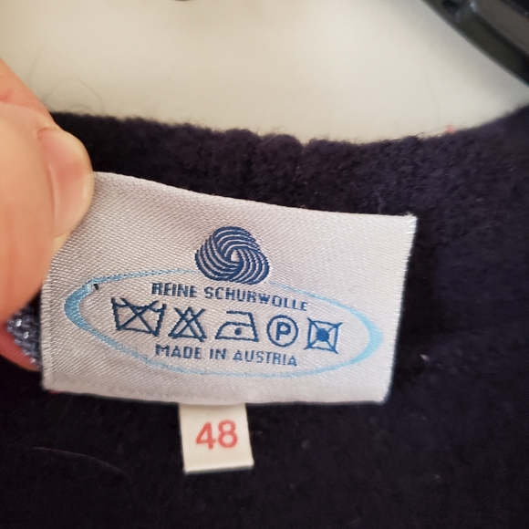 Vintage Boiled Wool Burgefried Navy Blue Green Floral Jacket Coat Size Large - Picture 3 of 10